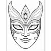 A decorative mask design featuring intricate patterns and a central gem, ideal for coloring.