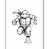 Leonardo from the Teenage Mutant Ninja Turtles running forward, wearing his signature blue bandana and wielding his swords.