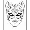 A detailed, decorative mask design featuring ornate patterns and stylized facial features, suitable for coloring.