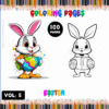 A vibrant Easter-themed coloring page featuring a colorful bunny holding the Earth and a simple outline of a bunny, perfect for a cozy coloring book.