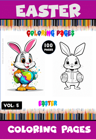 A vibrant Easter-themed coloring page featuring a colorful bunny holding the Earth and a simple outline of a bunny, perfect for a cozy coloring book.