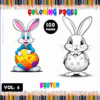 Bunny illustrations on a colorful Easter-themed coloring book cover, promoting cozy coloring pages for artcoloringpage.com.