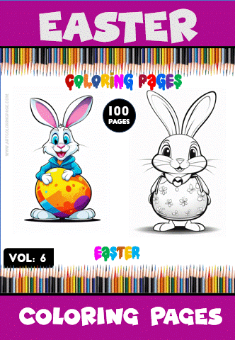 Bunny illustrations on a colorful Easter-themed coloring book cover, promoting cozy coloring pages for artcoloringpage.com.
