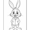 A cartoon rabbit wearing a hoodie, with large ears and a friendly smile, outlined for coloring.