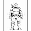 Leonardo, a fictional ninja turtle with a blue mask and a katana, stands confidently in a ready stance.