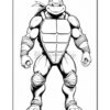 Leonardo, a muscular Teenage Mutant Ninja Turtle, stands confidently with a determined expression, wearing a shell and bandana.