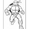 A cartoon turtle character with a shell and bandana, in a dynamic pose, ready for action.