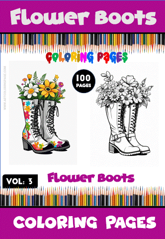 Flower boots filled with flowers, featured in a cozy coloring book, showcasing pages for artcoloringpage.com.