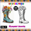 Flower boots coloring pages featuring intricate floral designs, part of the cozy coloring book series by artcoloringpage.com.