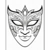 A decorative mask illustration featuring intricate swirls and designs.