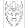 A detailed mask design featuring intricate swirls and patterns, suitable for coloring activities.