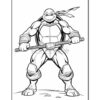 Leonardo, a Teenage Mutant Ninja Turtle, stands confidently with a sword, wearing a blue bandana and enjoying a coloring page design.