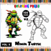 Ninja Turtle coloring page featuring a colorful illustration and a black-and-white outline for free coloring at artcoloringpage.com.