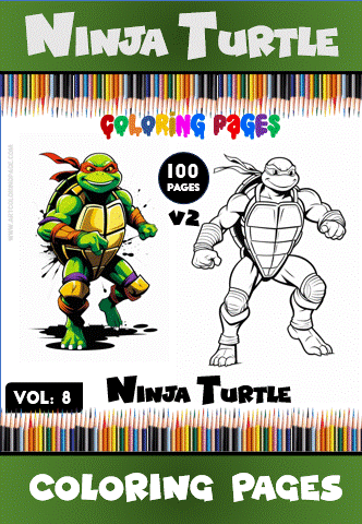 Ninja Turtle coloring page featuring a colorful illustration and a black-and-white outline for free coloring at artcoloringpage.com.