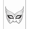 A decorative mask design featuring intricate patterns and winged accents, suitable for coloring.