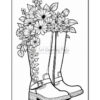 A pair of rubber boots filled with a variety of flowers and foliage, ready for coloring.