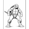 Leonardo from Teenage Mutant Ninja Turtles, standing confidently with a sword, displaying his signature blue mask and armor.