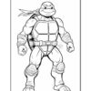 Michelangelo from Teenage Mutant Ninja Turtles, depicted in a black and white coloring page style, ready for action.