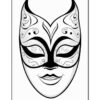 A decorative masquerade mask featuring intricate designs and a smiling face.