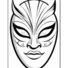 A stylized mask illustration featuring sharp patterns and exaggerated facial features, suitable for coloring.