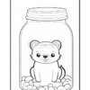 A cute cartoon otter sitting inside a jar filled with colorful pebbles.