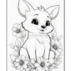 A cute cartoon fox sitting among flowers with a friendly expression.