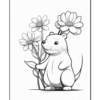 A cartoon mouse stands holding flowers with a cheerful expression, surrounded by large daisies.