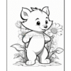 A cute cartoon animal standing among flowers, with a friendly expression and a playful pose.