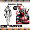 Deadpool coloring page featuring a superhero illustration, promoting free coloring pages on artcoloringpage.com.