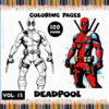 Deadpool coloring pages featuring two distinct illustrations, promoting artcoloringpage.com and free coloring book pages.