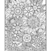 A detailed coloring page filled with various floral designs and intricate patterns, ideal for coloring activities.
