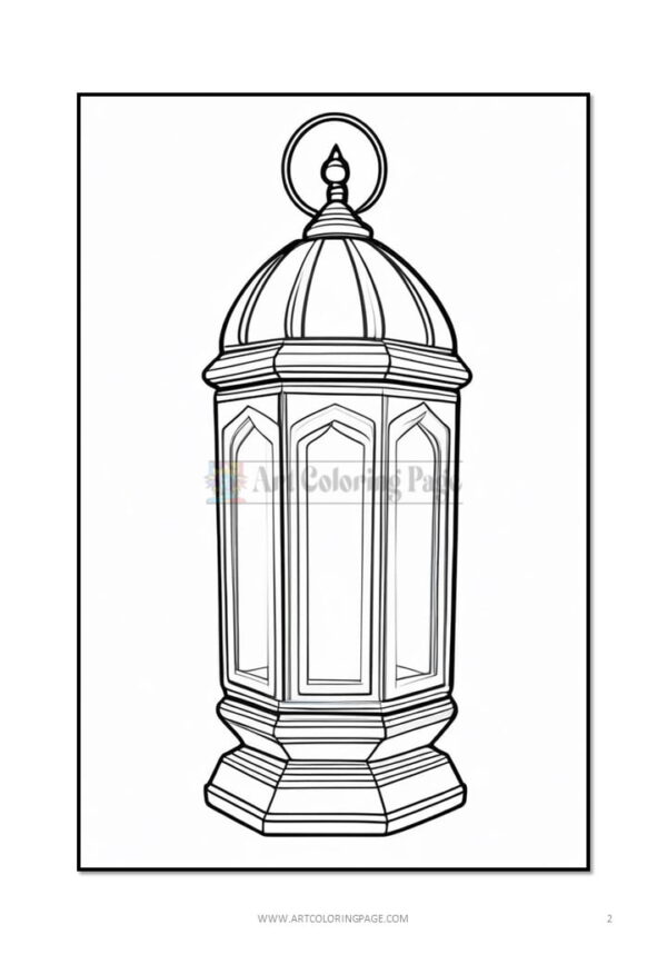 A detailed line drawing of a decorative lantern with a domed top and ornate design.