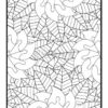 A detailed leaf pattern coloring page featuring various leaf shapes and outlines, intended for coloring activities.