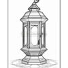A decorative lantern design with intricate patterns and a crescent moon on top, set against a simple background.
