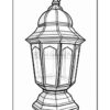 A decorative lantern with ornate detailing and multiple glass panels, outlined in black for coloring.