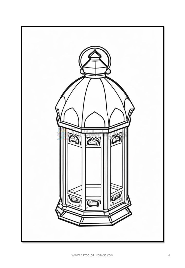 A decorative lantern outline with a domed top and ornate designs, suitable for coloring.
