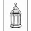 An ornate, tall lantern with intricate designs and multiple glass panels, set against a plain background.