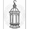 A detailed outline of a decorative lantern against a patterned background, ready for coloring.