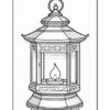 A decorative lantern with intricate designs and a flame inside, suitable for coloring.