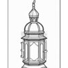 A detailed line drawing of a decorative lantern with a pointed top and ornate design elements.