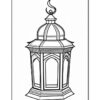 A decorative lantern with intricate patterns and a crescent moon on top, set against a blank background for coloring.