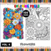 Vibrant flower illustrations and intricate line art showcasing coloring pages from a cozy coloring book, ideal for artcoloringpage.com.