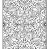 A detailed black and white mandala design featuring large flowers and intricate leaf patterns, ideal for coloring.