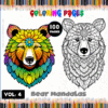 Colorful bear mandalas featured in a coloring book, highlighting free coloring pages from artcoloringpage.com.