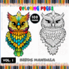 Coloring page featuring vibrant birds mandala designs, suitable for coloring book enthusiasts. From artcoloringpage.com, offering free coloring pages.