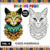 Coloring book cover featuring two mandala-style cat illustrations, promoting free coloring pages from artcoloringpage.com.
