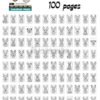 A grid of 100 coloring page outlines featuring various cartoon-style dog illustrations. Each drawing showcases a different dog design.