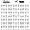Grid of black-and-white outline images for coloring, featuring various mandala designs. Title reads 