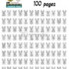 A grid of 100 black and white cat illustrations for coloring, featuring various cat designs on a coloring page from Artcoloringpage.com.