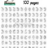 A grid of 100 outline designs featuring various mandala patterns, suitable for coloring.